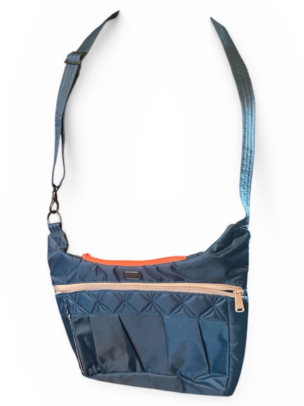 lug Swing Teal Crossbody Bag with Orange Coral Accent